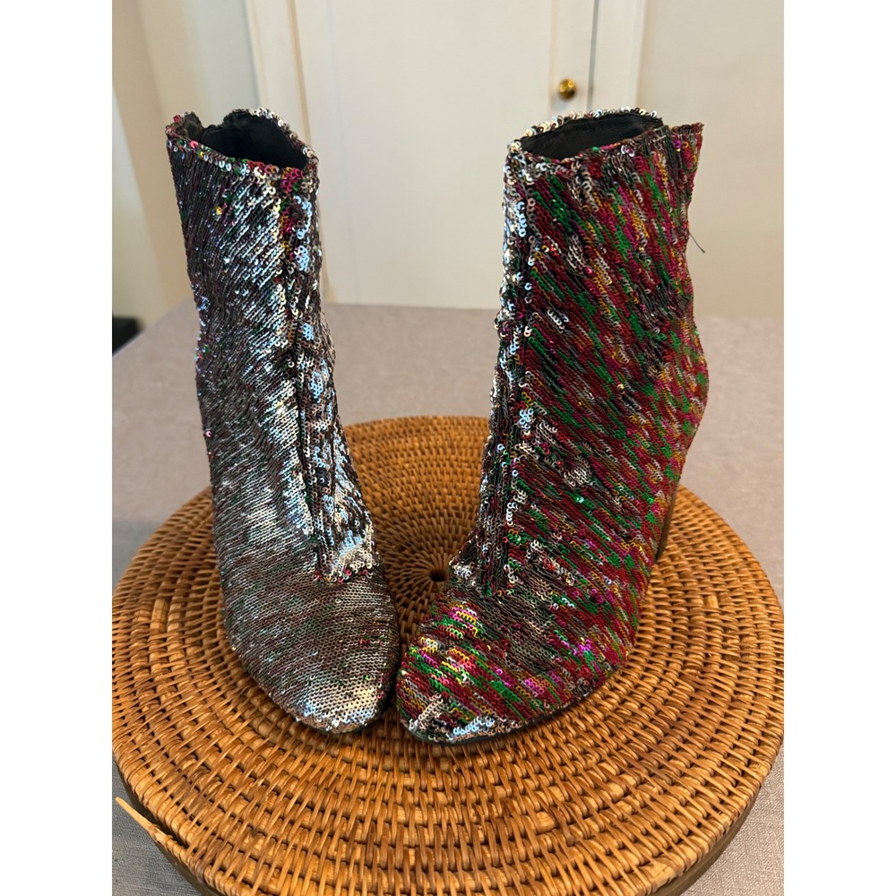 Intentionally blank Sequin Reversible Silver Multicolor Block Ankle Boots 40‎